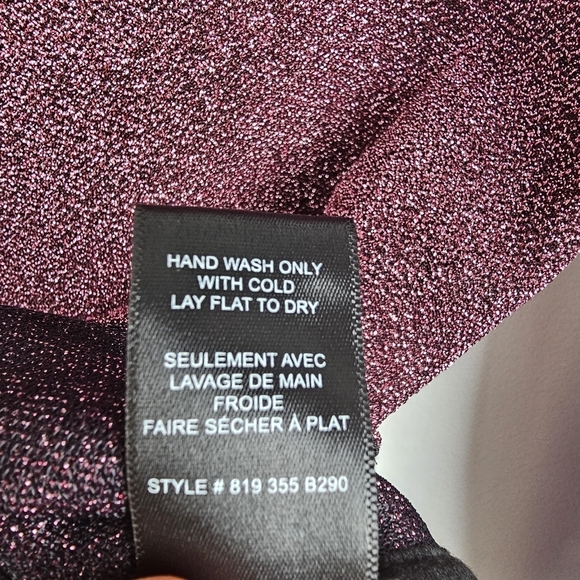 Rebecca Taylor Mock Neck Long Sleeve Pink Glitter Metallic Top - Picture 12 of 13